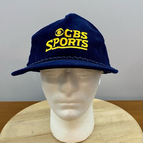 Vintage CBS Sports Corduroy Strap Back Hat Cap Younglin Headwear Made in Korea